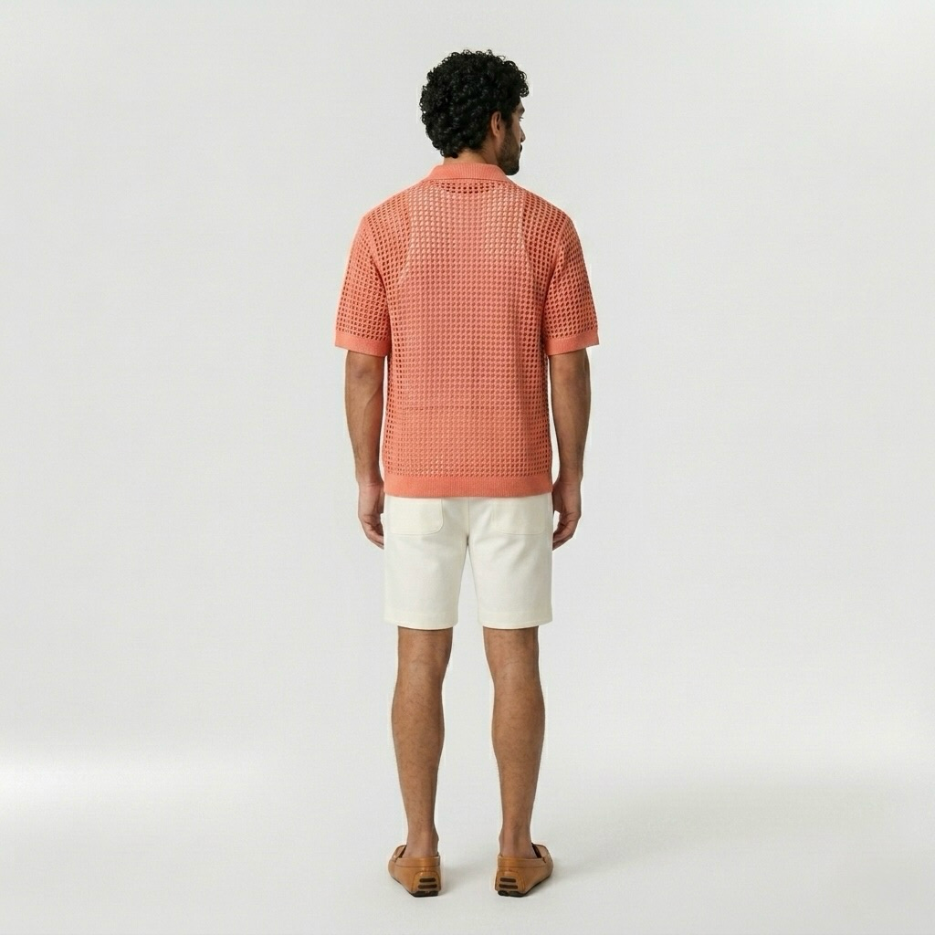 Open-Knit Resort Polo Shirt