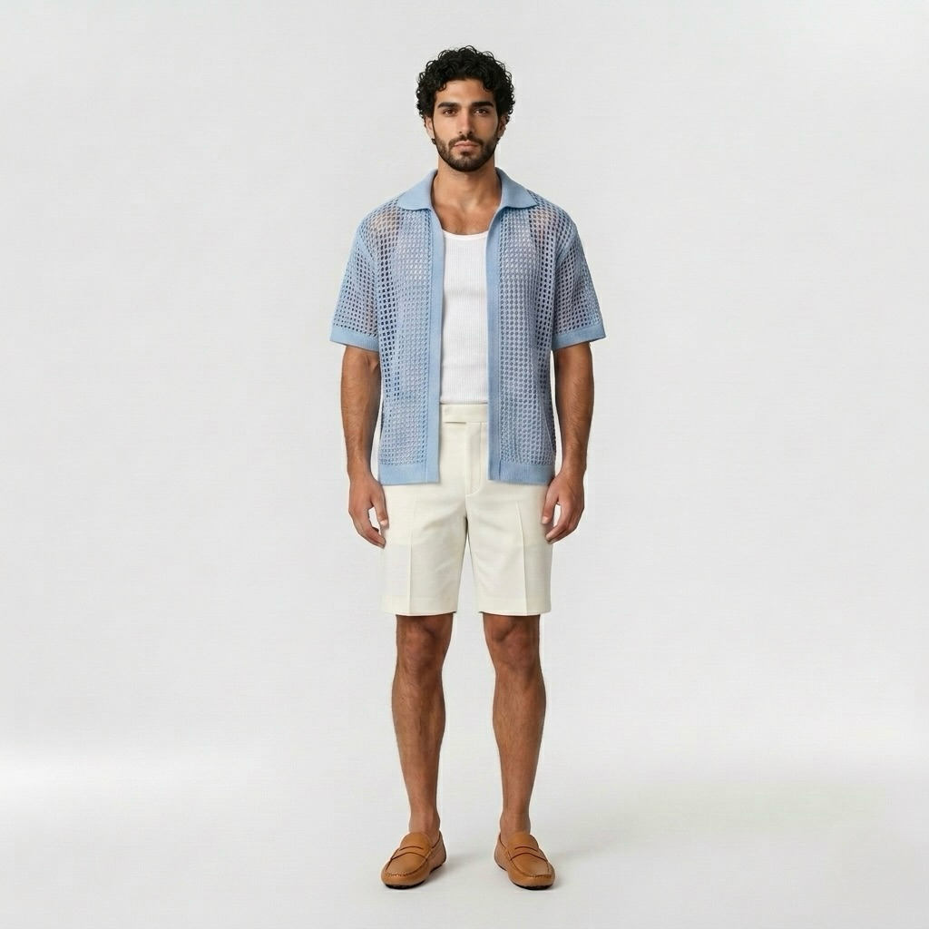Open-Knit Resort Polo Shirt