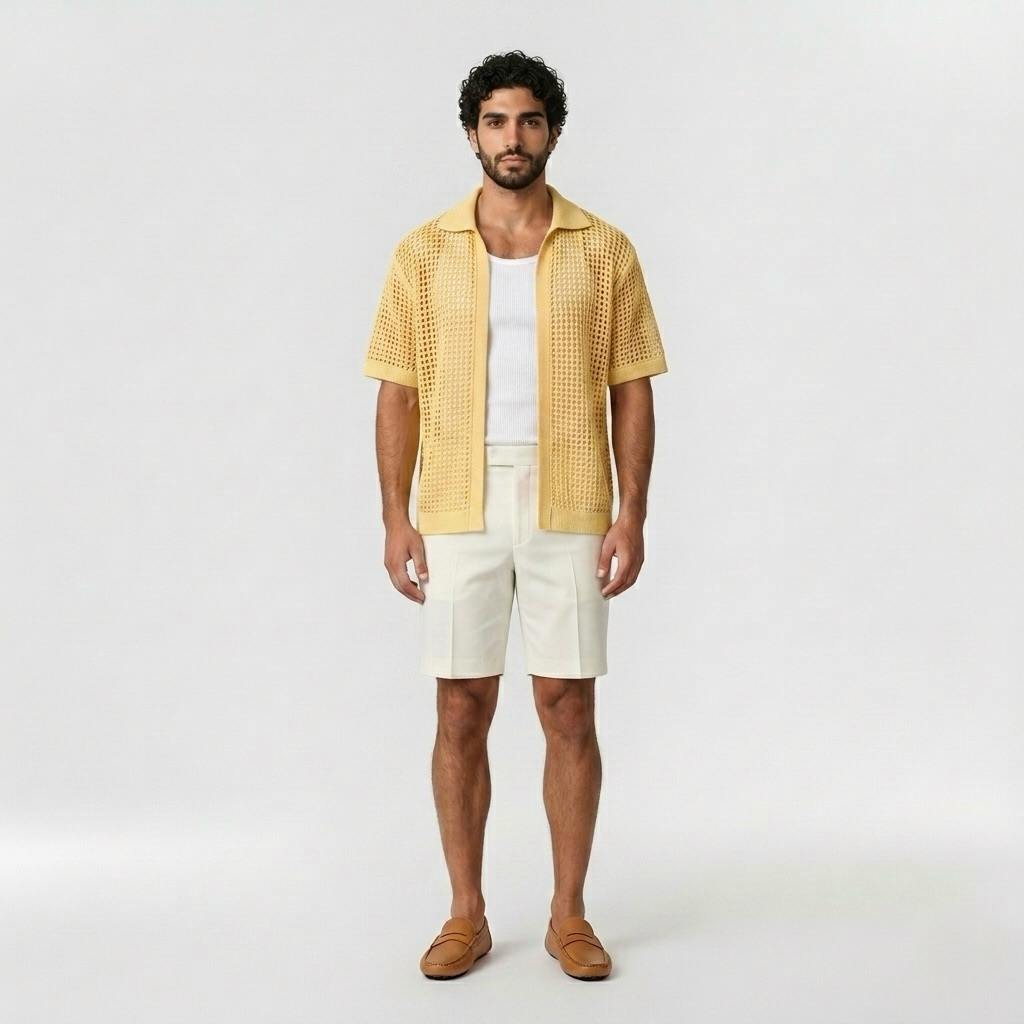 Open-Knit Resort Polo Shirt