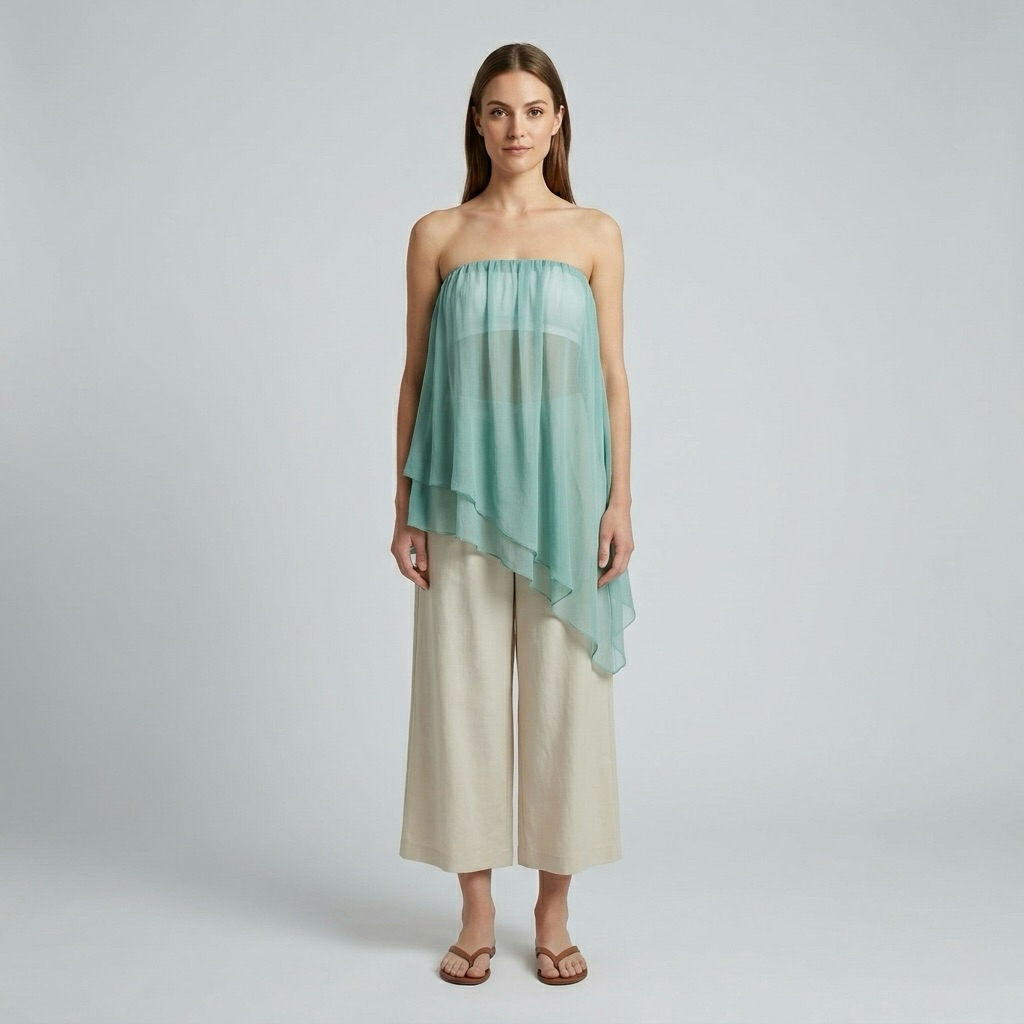 Asymmetric Chiffon Overlay Strapless Top