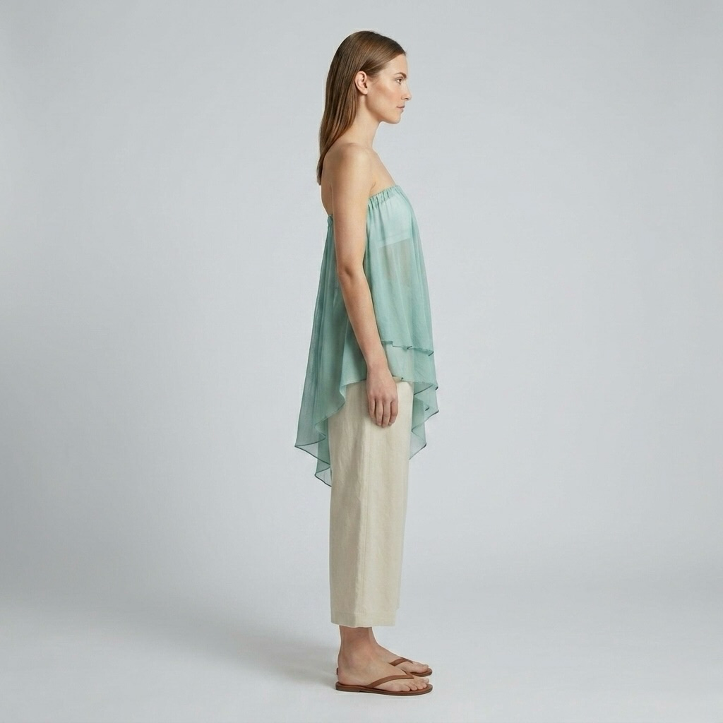 Asymmetric Chiffon Overlay Strapless Top
