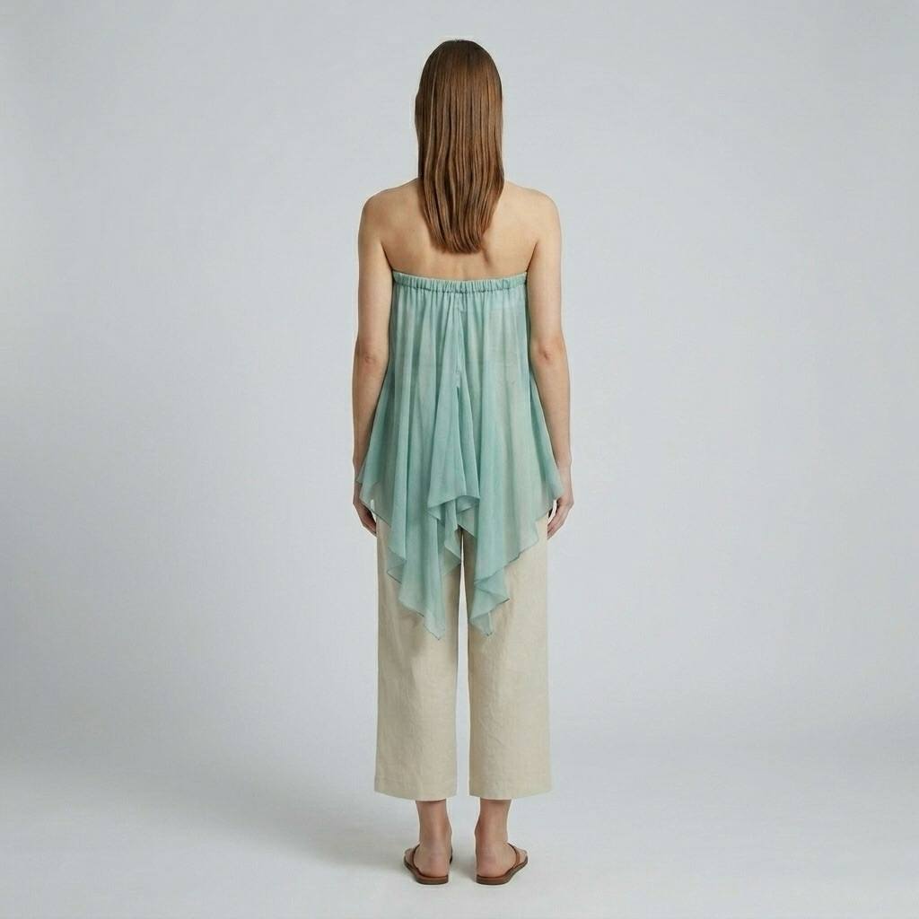 Asymmetric Chiffon Overlay Strapless Top