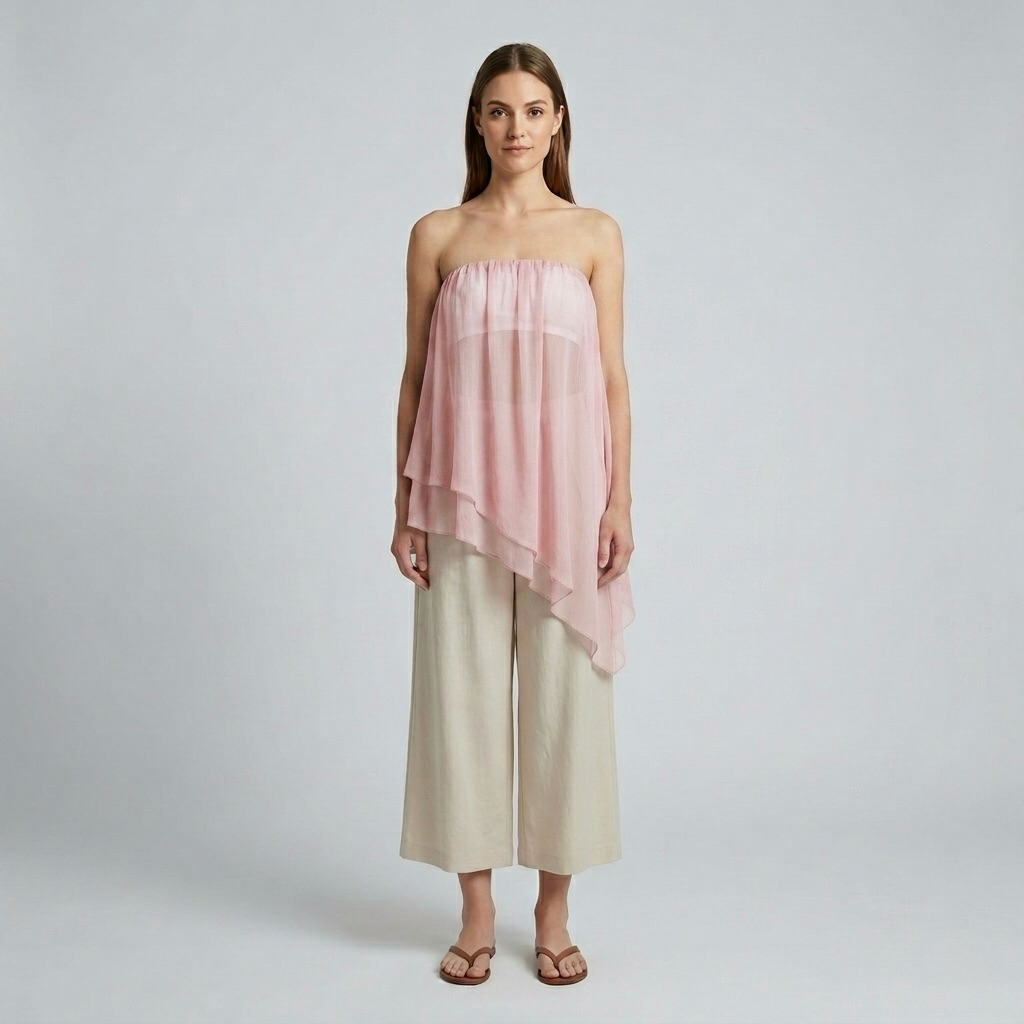 Asymmetric Chiffon Overlay Strapless Top