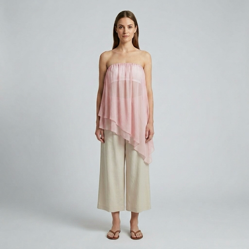 Asymmetric Chiffon Overlay Strapless Top