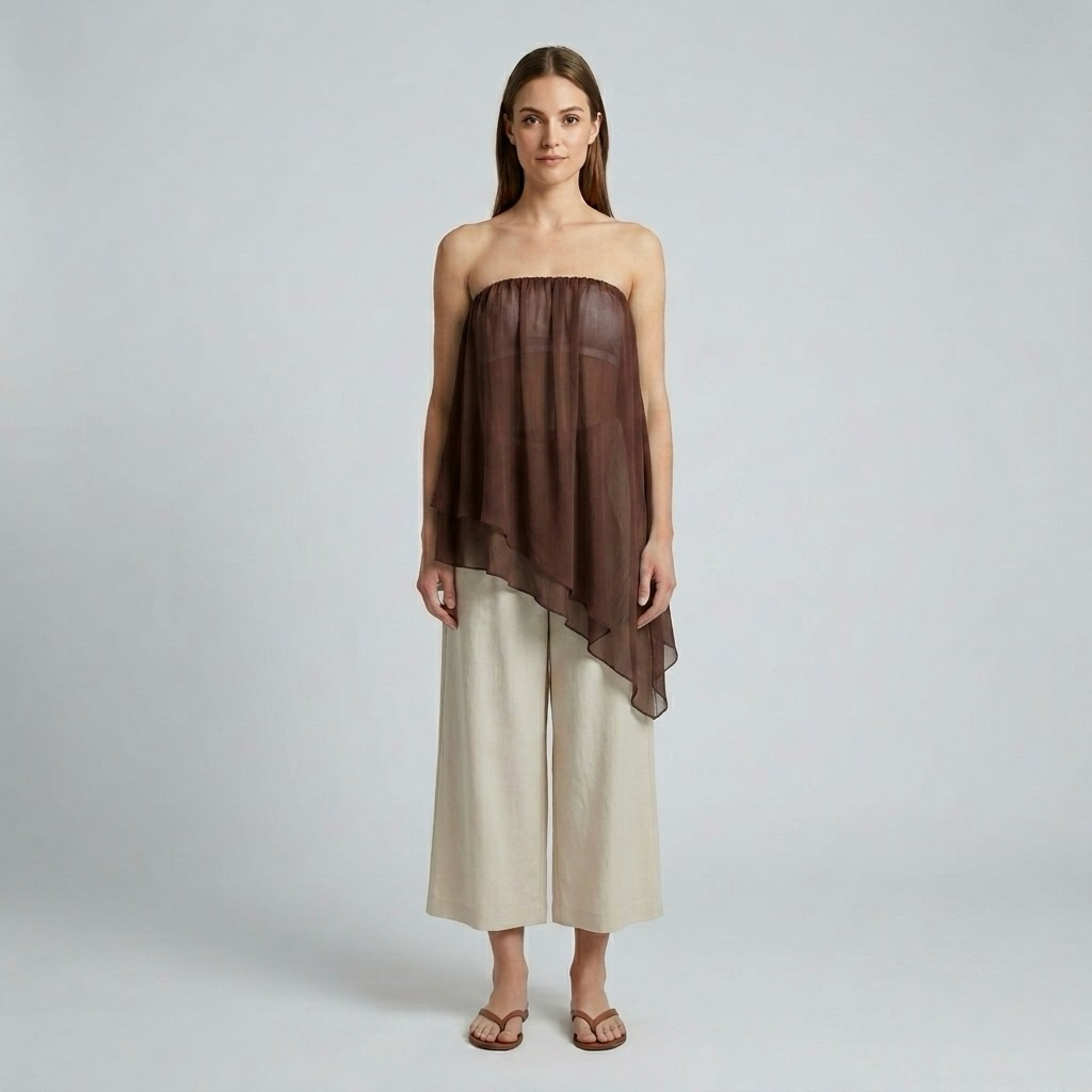 Asymmetric Chiffon Overlay Strapless Top