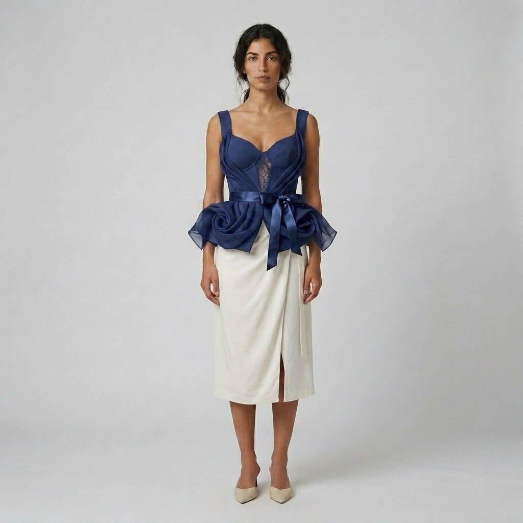 Structured Corset Peplum Tie-Waist Top