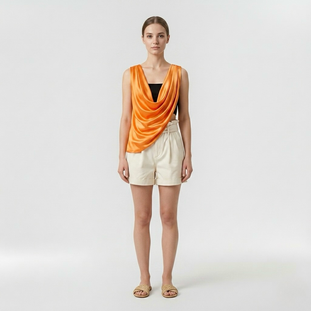 Draped Satin Asymmetrical Sleeveless Top