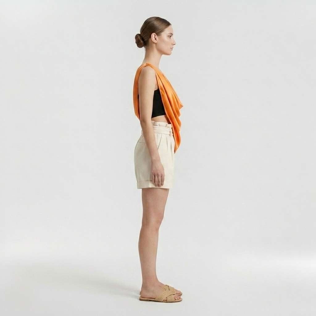 Draped Satin Asymmetrical Sleeveless Top