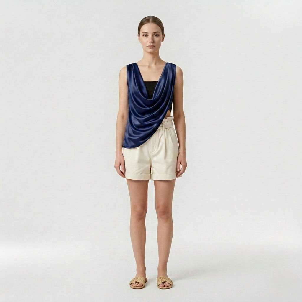 Draped Satin Asymmetrical Sleeveless Top