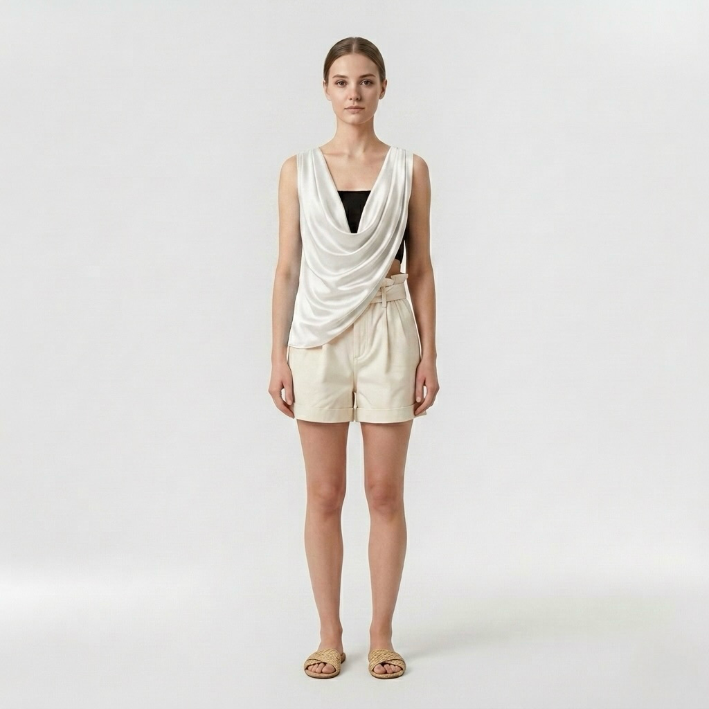 Draped Satin Asymmetrical Sleeveless Top