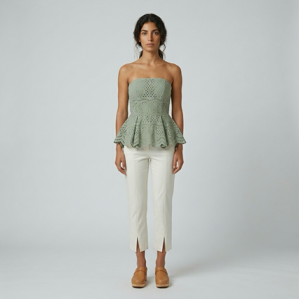 Broderie Peplum Strapless Top