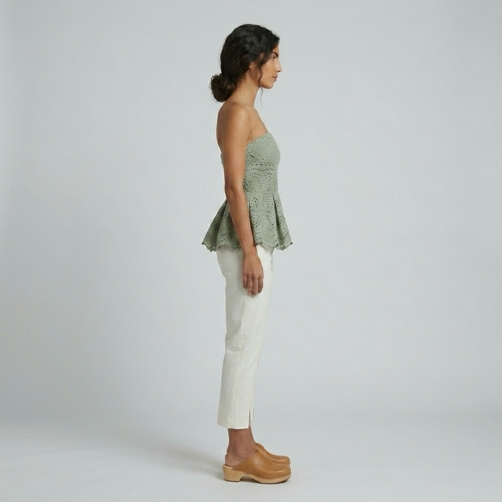 Broderie Peplum Strapless Top