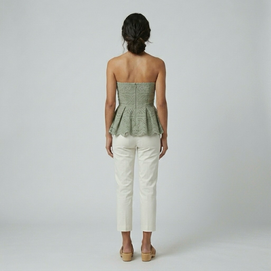 Broderie Peplum Strapless Top
