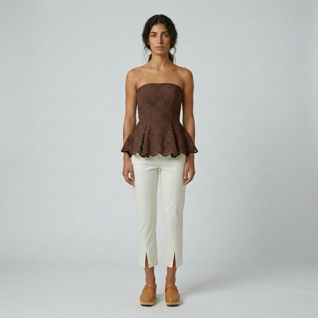 Broderie Peplum Strapless Top