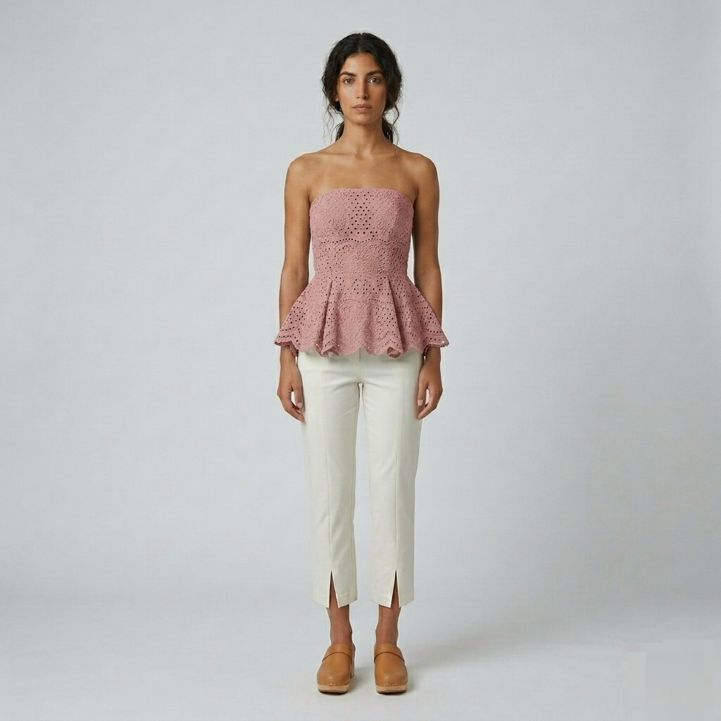 Broderie Peplum Strapless Top