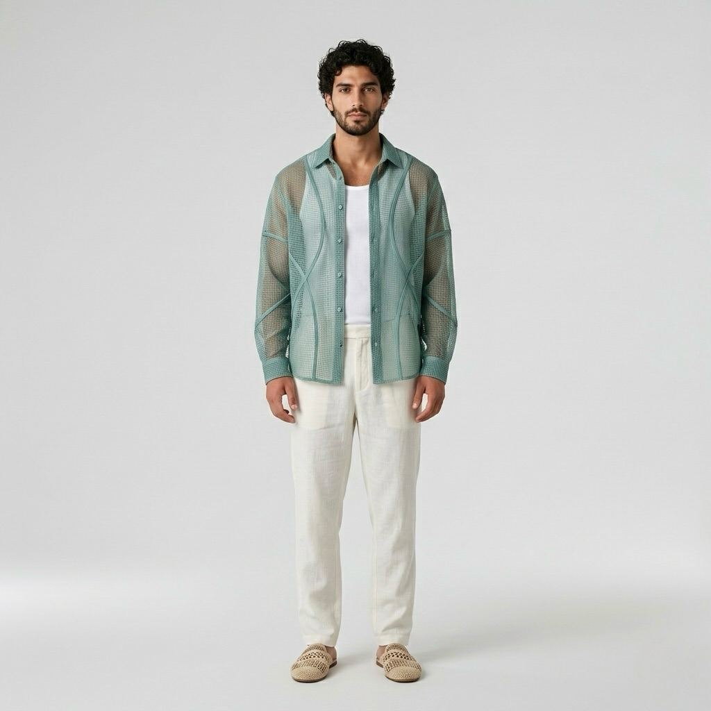 Sheer Mesh Panel Overshirt