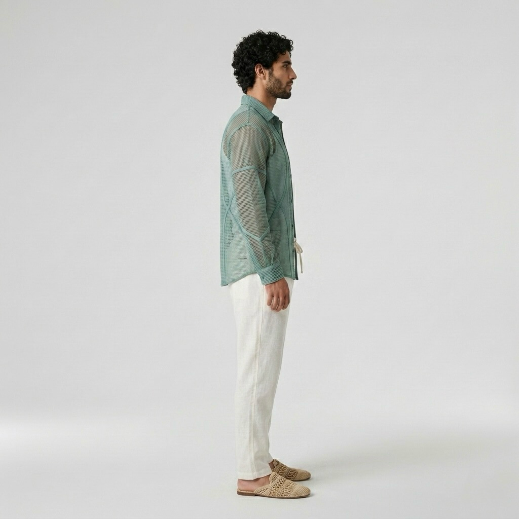 Sheer Mesh Panel Overshirt