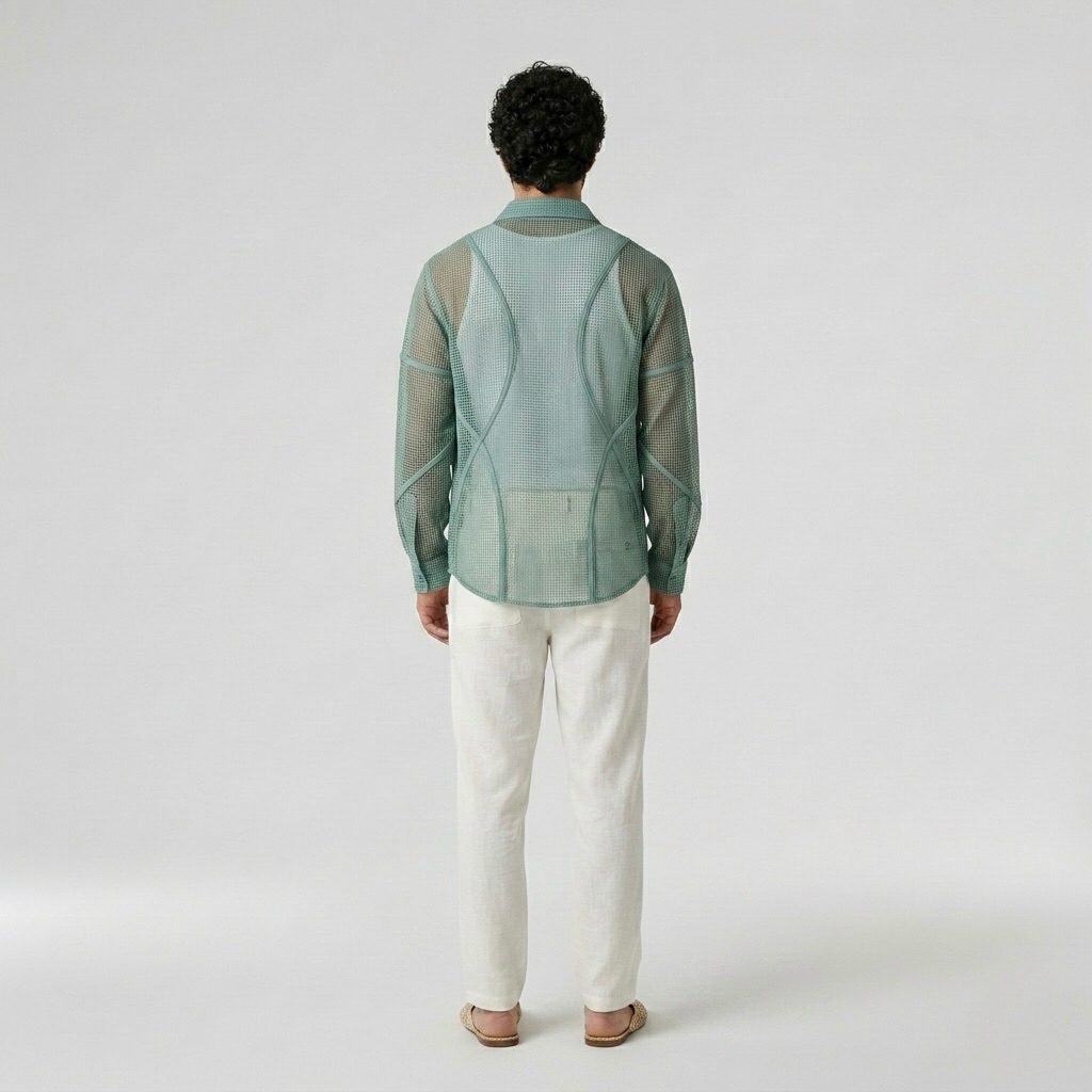 Sheer Mesh Panel Overshirt