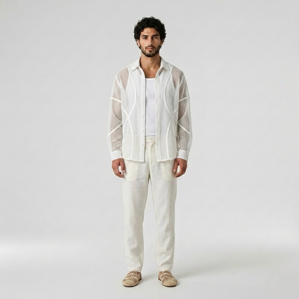 Sheer Mesh Panel Overshirt