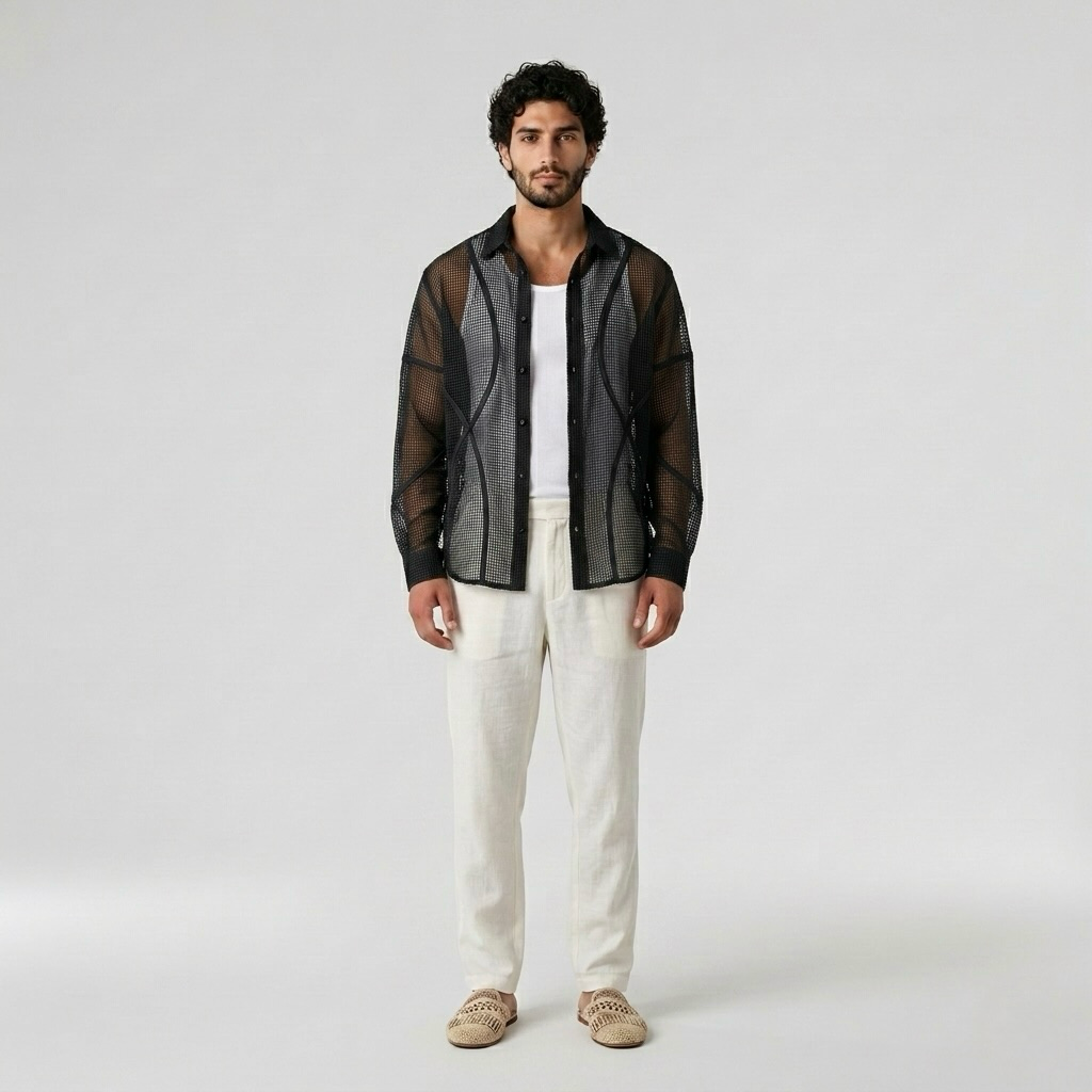 Sheer Mesh Panel Overshirt