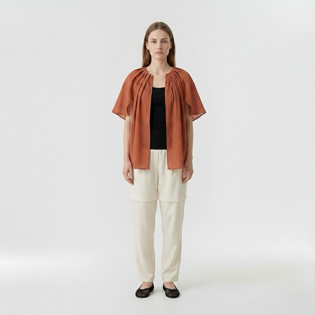 Amber Breeze Pleated Chiffon Cape Top