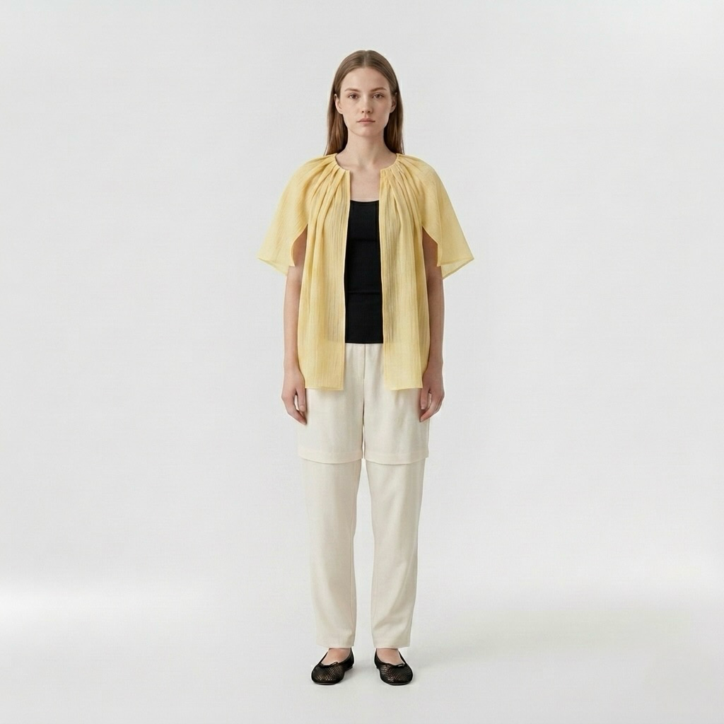 Amber Breeze Pleated Chiffon Cape Top